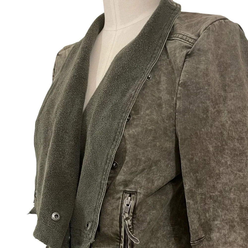 ❤️ Free People Army Green Stretch Twill Moto Collapsing Front Jacket - Picture 5 of 11